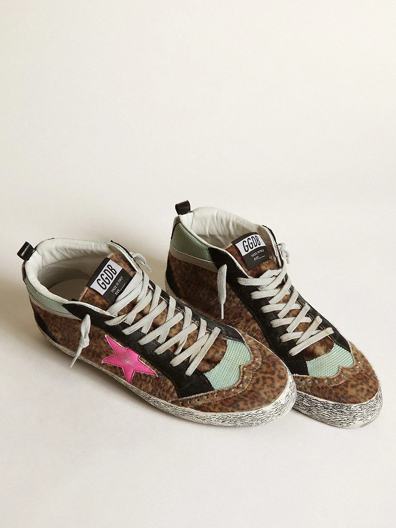 Mid star leopard-print pony skin with fuchsia leather