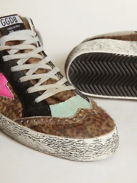 Mid star leopard-print pony skin with fuchsia leather