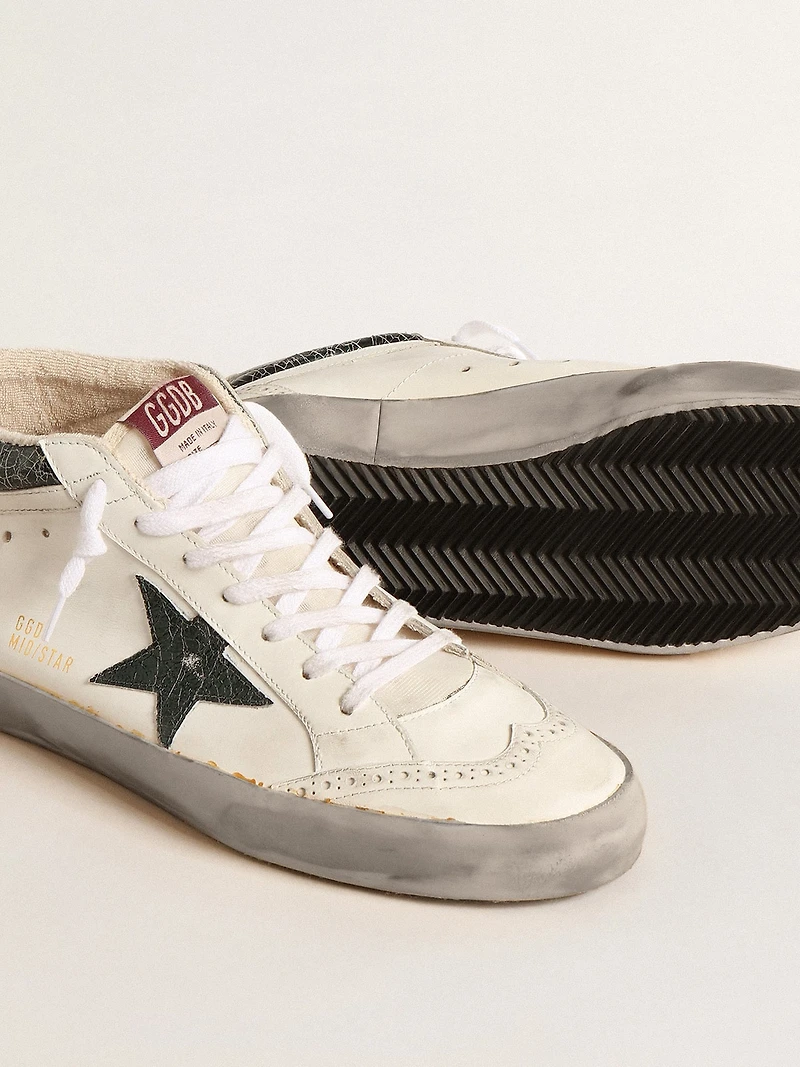 Mid star with green metallic leather and white flash