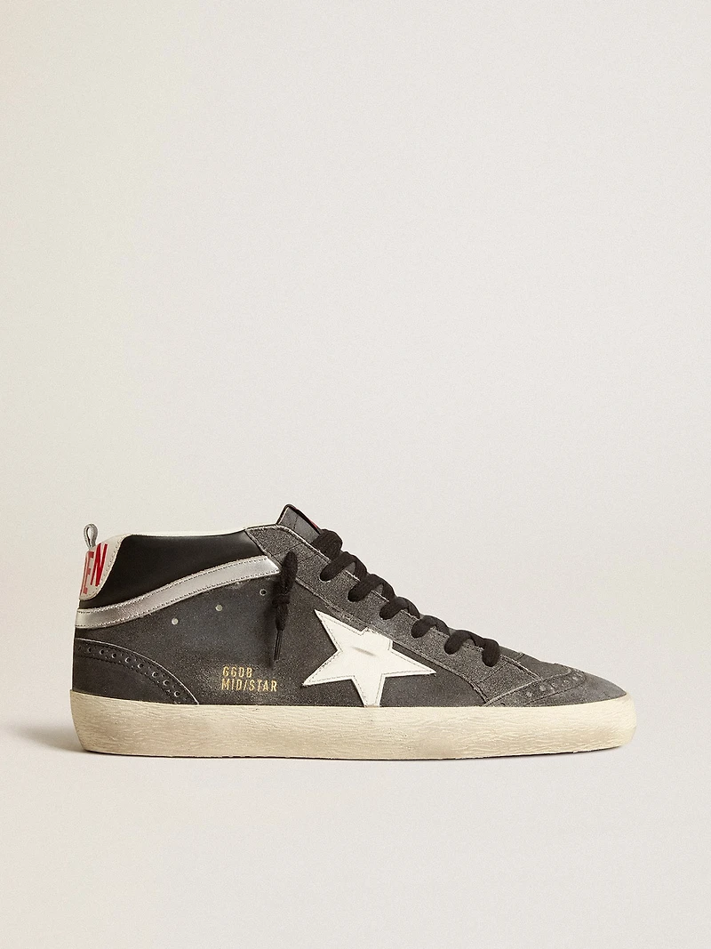 Mid star black suede with white leather and silver flash