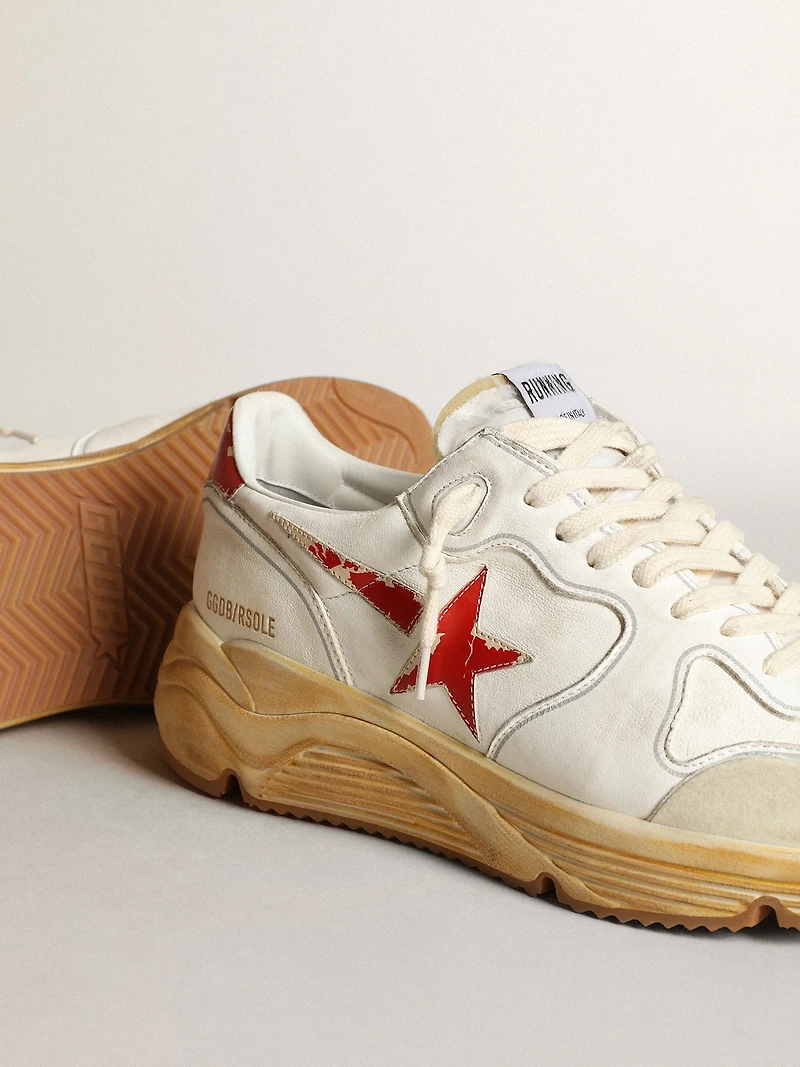 Men's Running Sole with leather star and heel tab red print