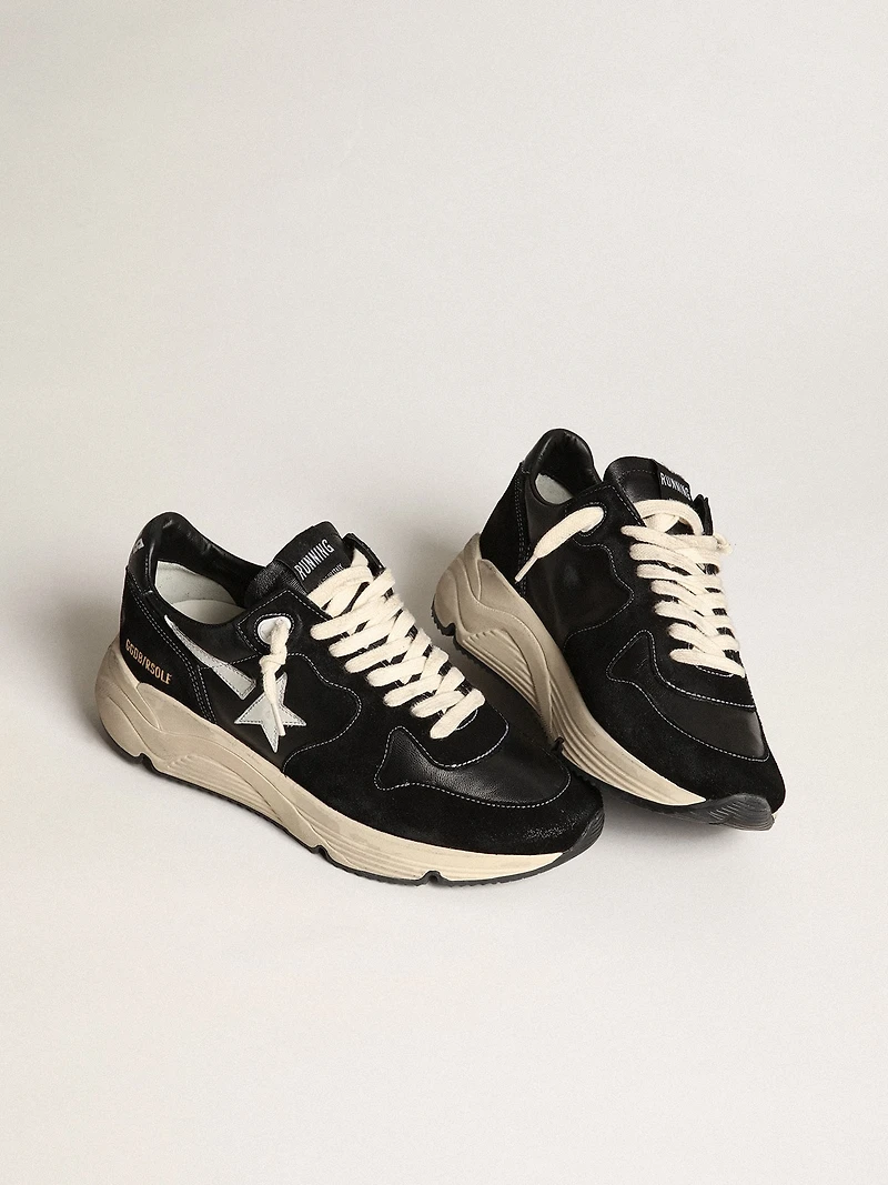 Men’s Running Sole black nappa leather and suede with a white star