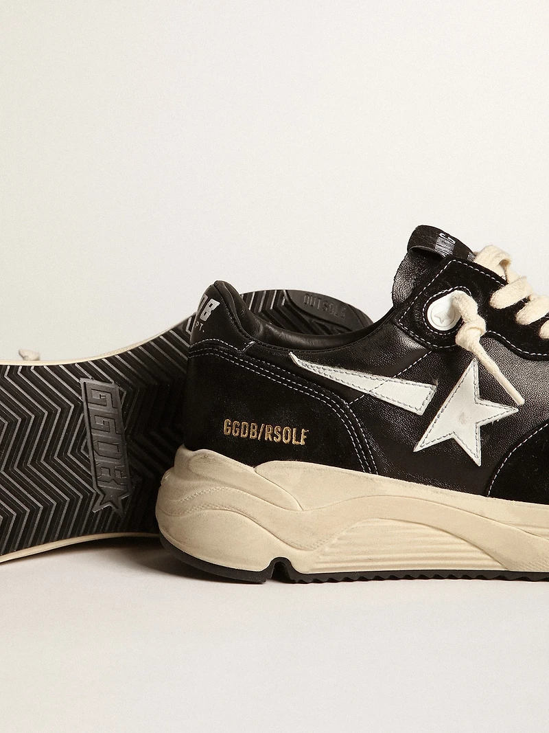 Men’s Running Sole black nappa leather and suede with a white star