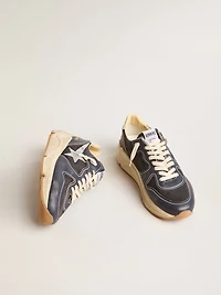 Men’s Running Sole in dark blue nappa leather and black nylon with a silver star