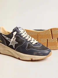 Men’s Running Sole in dark blue nappa leather and black nylon with a silver star