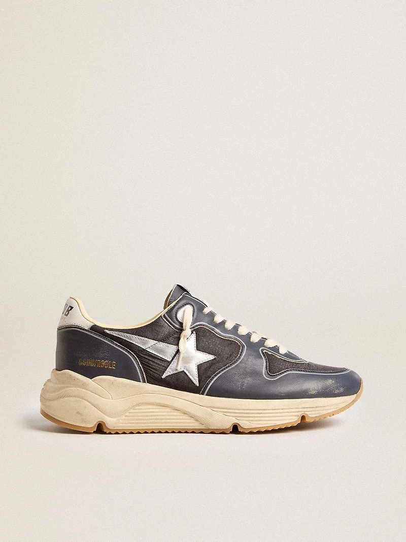 Men’s Running Sole in dark blue nappa leather and black nylon with a silver star