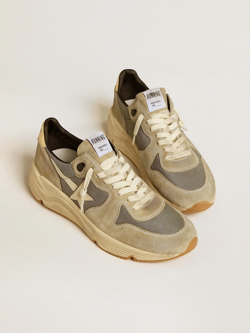 Running Sole in gray suede with white star and white heel tab