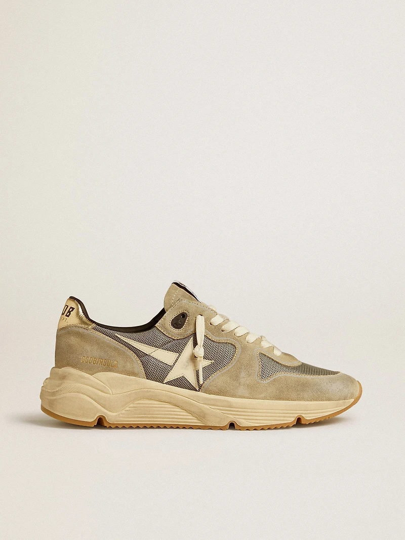 Running Sole in gray suede with white star and white heel tab