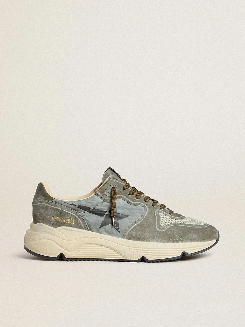 Men's Running Sole light blue nylon with black star and green leather heel tab