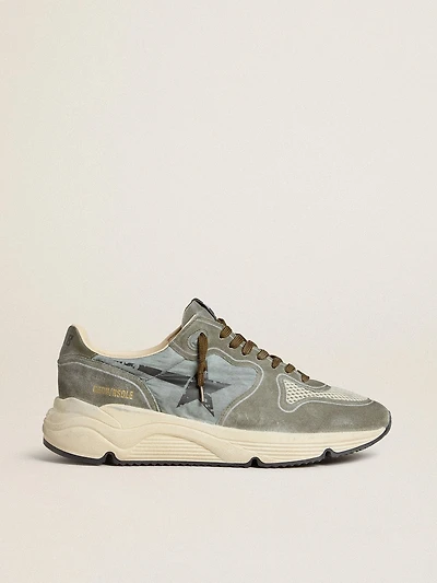 Men's Running Sole light blue nylon with black star and green leather heel tab