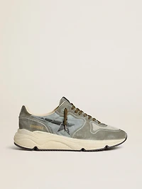 Men's Running Sole light blue nylon with black star and green leather heel tab
