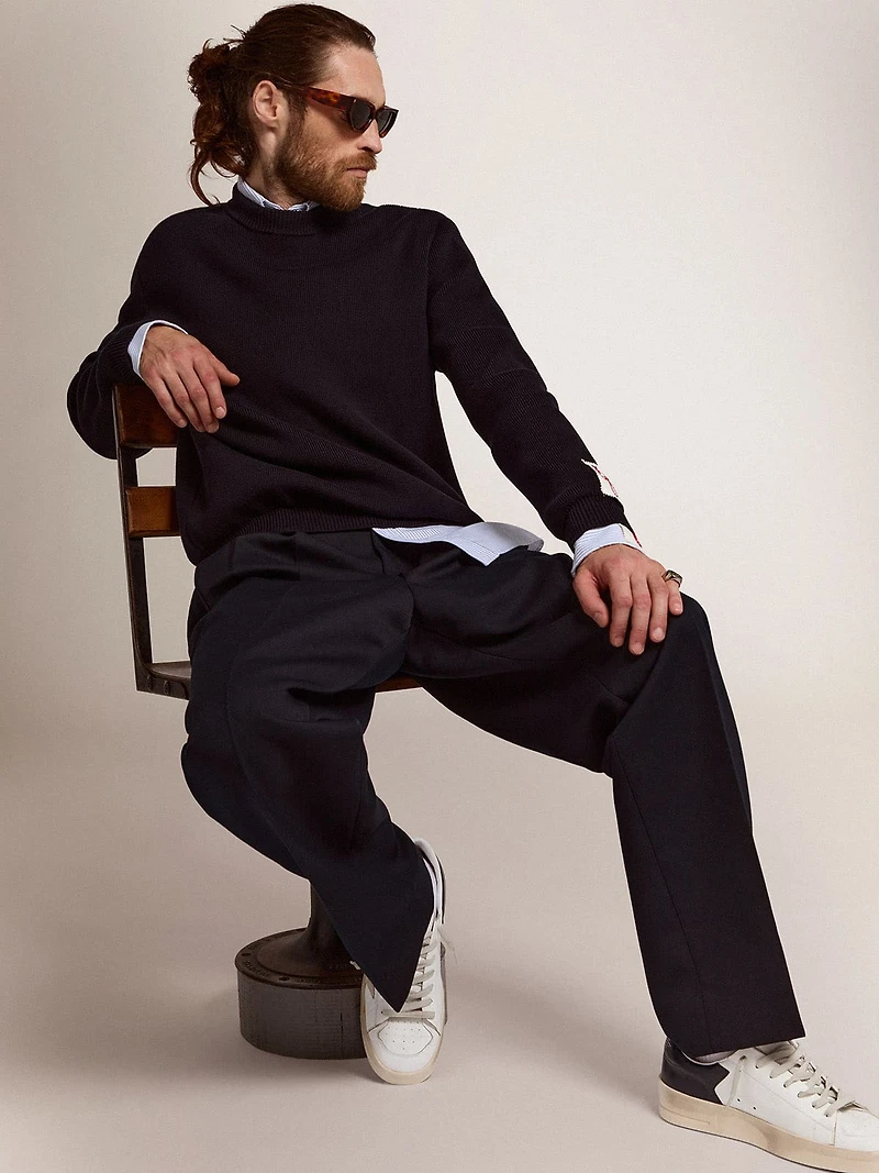 Men's Stardan with star ice-gray suede and blu-navy heel tab