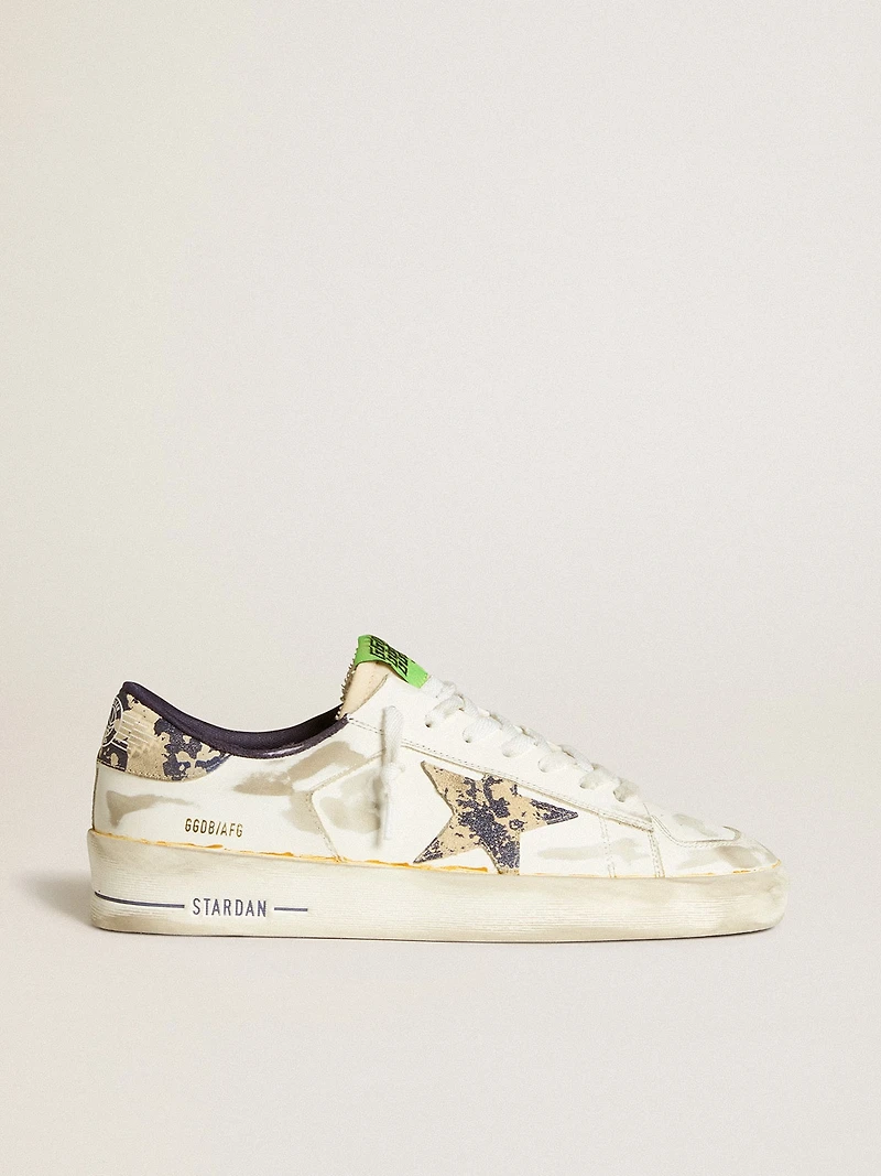 Men’s Stardan LAB in white leather with a camouflage star and heel tab