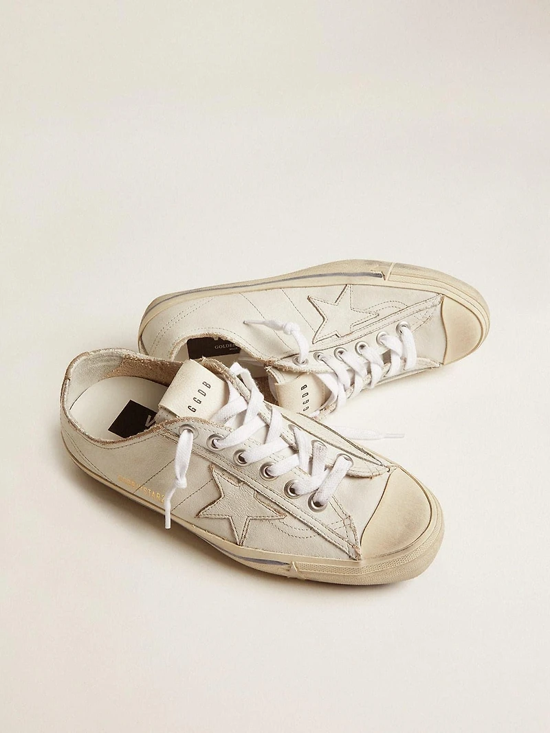 Men's V-Star in white leather with white star and light blue stripe on the foxing
