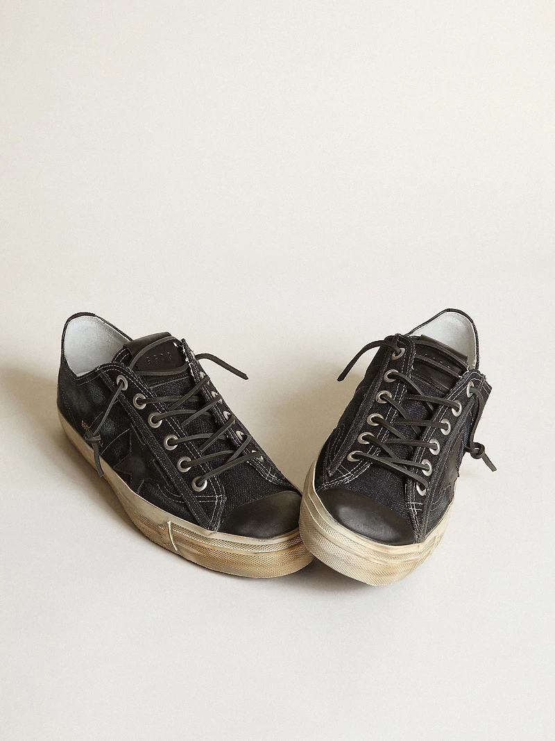 V-Star sneakers midnight-blue denim with black leather star and toe