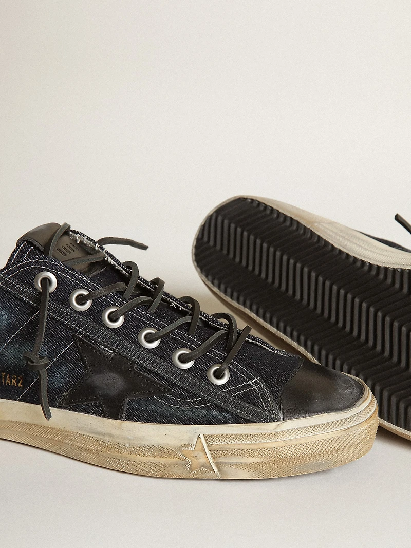 V-Star sneakers midnight-blue denim with black leather star and toe