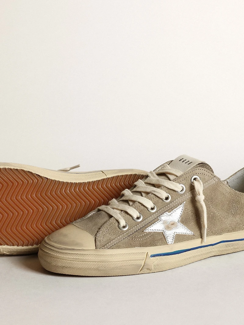 Men's V-Star dove-gray suede with silver metallic leather star