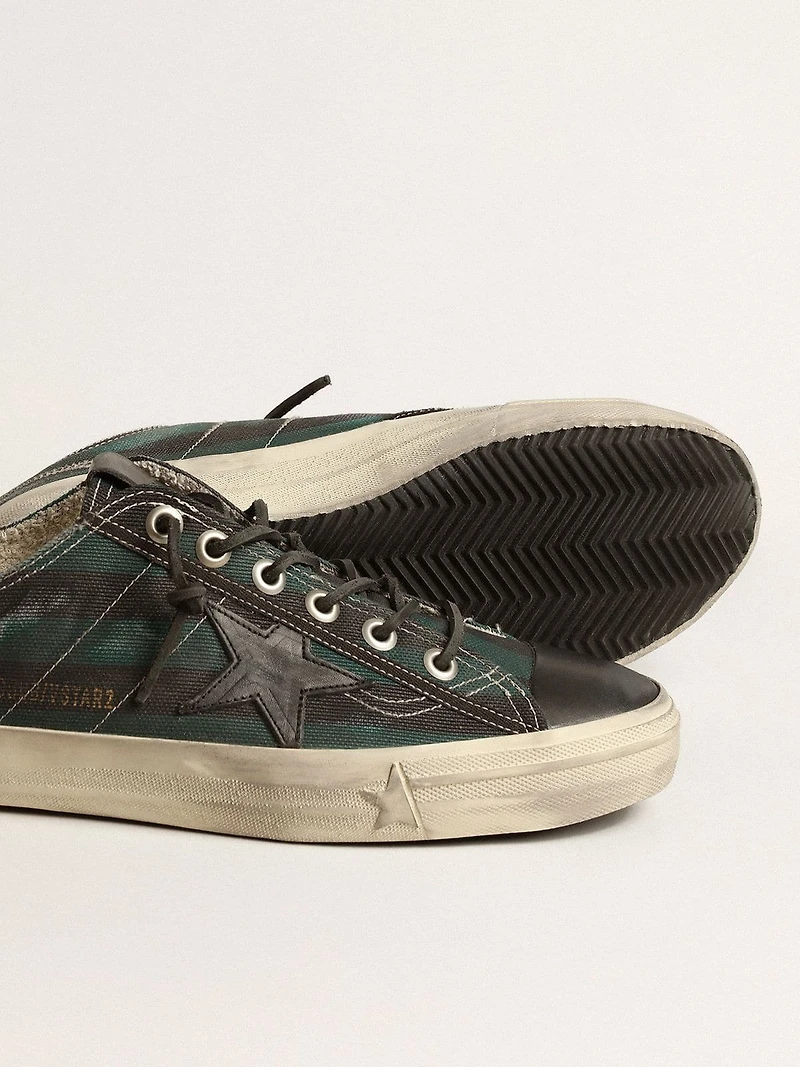 Men's V-Star black and green striped canvas with leather star toe
