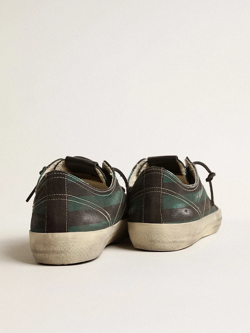 Men's V-Star black and green striped canvas with leather star toe