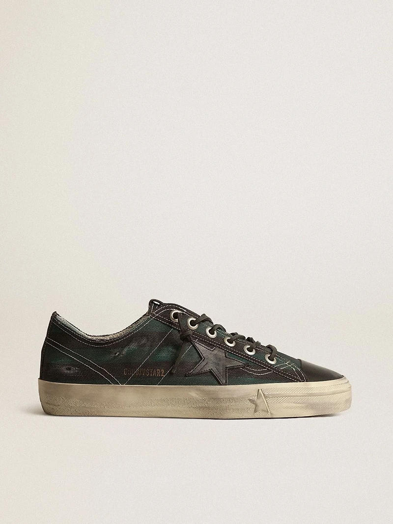 Men's V-Star black and green striped canvas with leather star toe