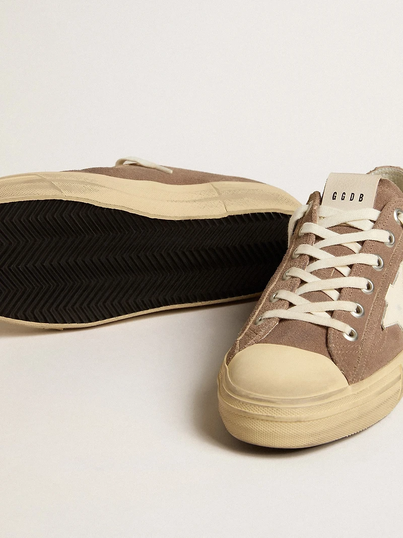 Men's V-Star in dove-gray suede with white nappa leather star