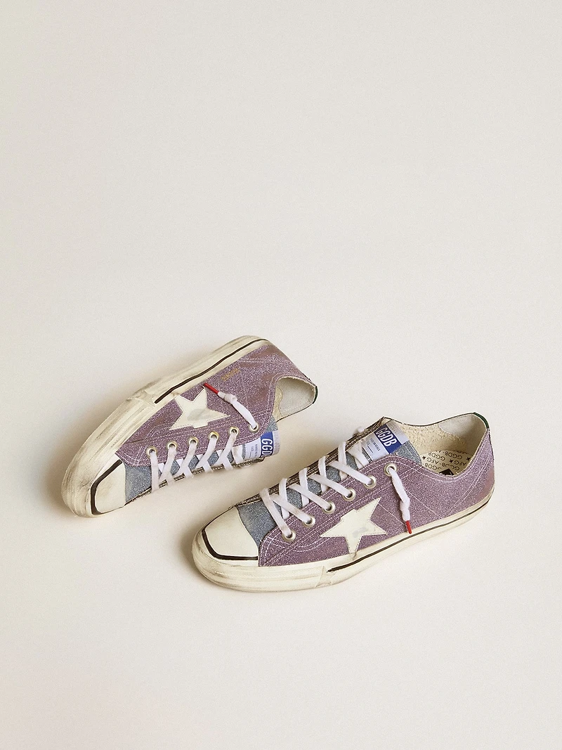 Men’s V-Star LAB lilac leather and glitter with white star silver tongue