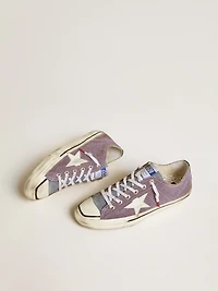 Men’s V-Star LAB lilac leather and glitter with white star silver tongue
