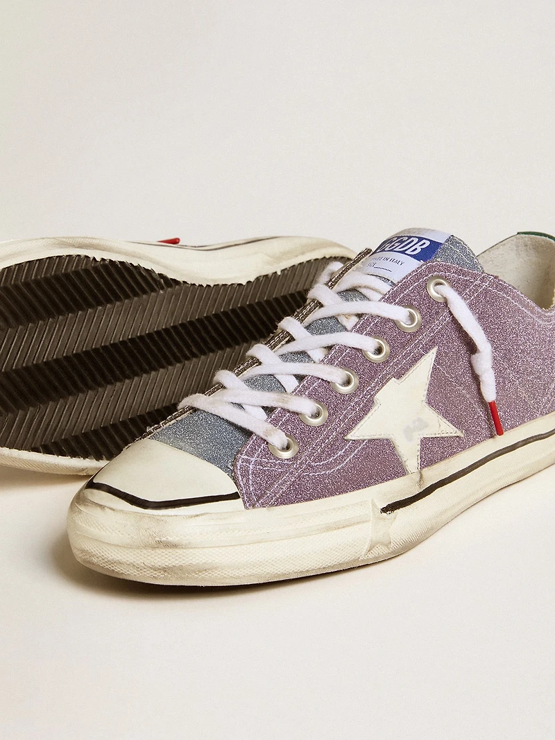 Men’s V-Star LAB lilac leather and glitter with white star silver tongue