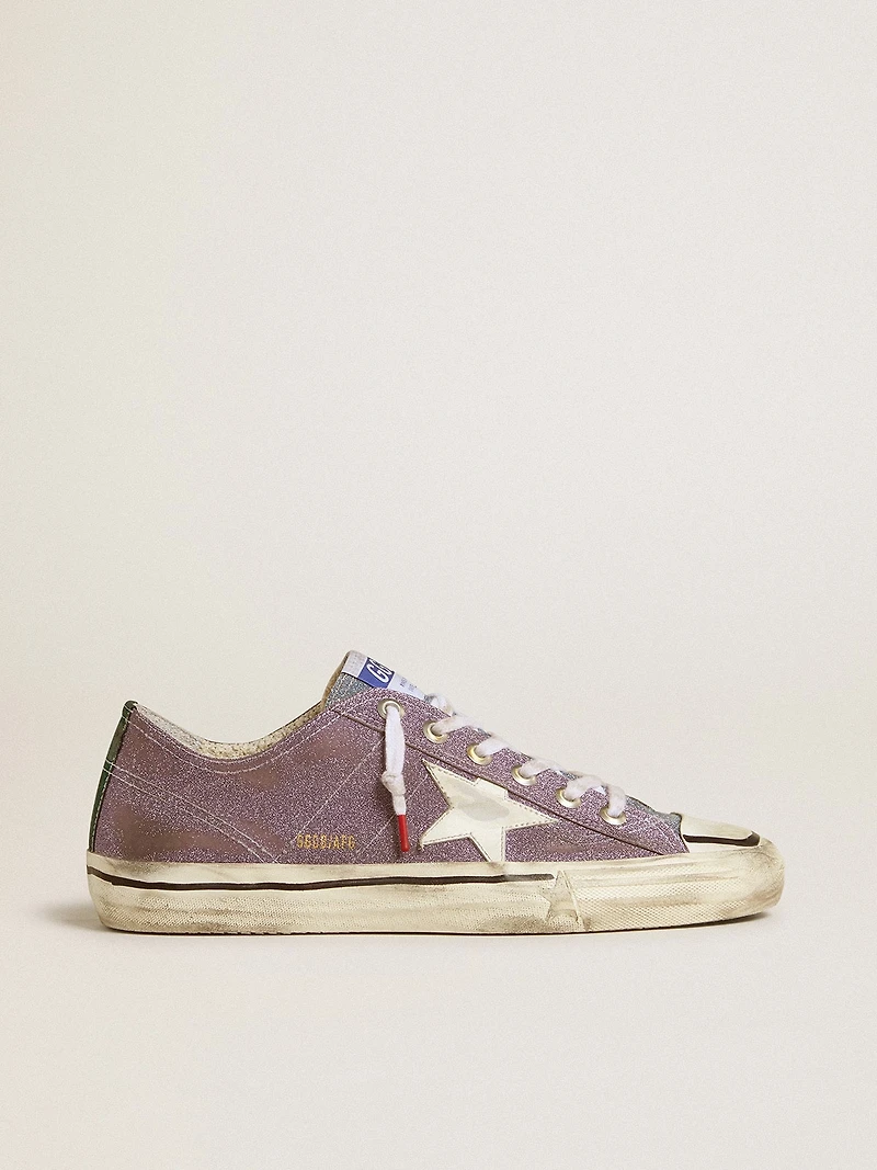 Men’s V-Star LAB lilac leather and glitter with white star silver tongue