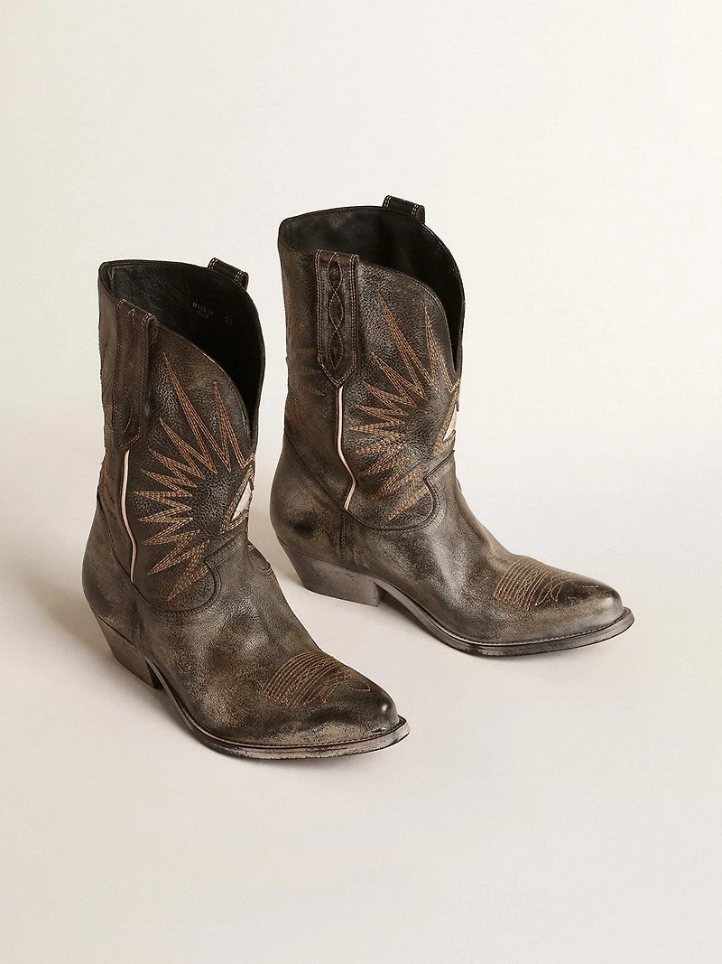 Men's low Wish star boots black leather with silver