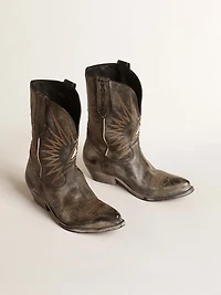 Men's low Wish star boots black leather with silver