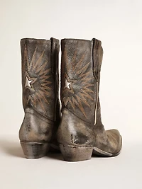 Men's low Wish star boots black leather with silver