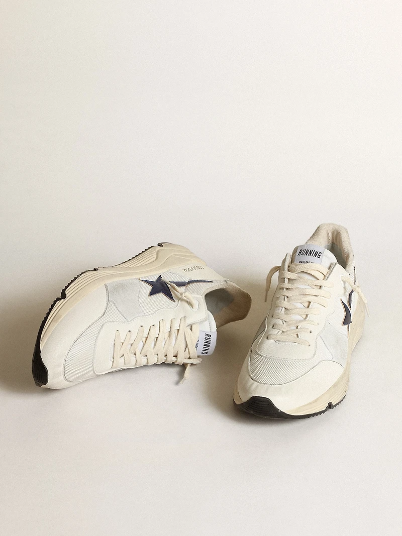 Running Sole white leather and mesh with blue laminated star