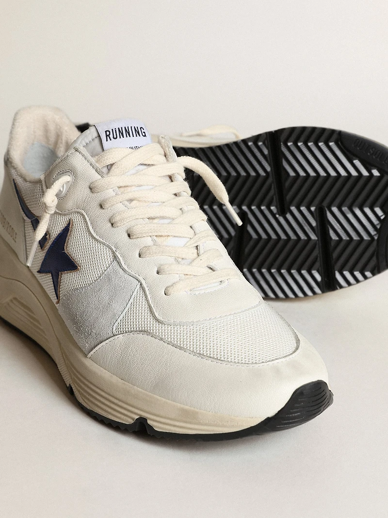 Running Sole white leather and mesh with blue laminated star