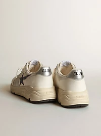 Running Sole white leather and mesh with blue laminated star
