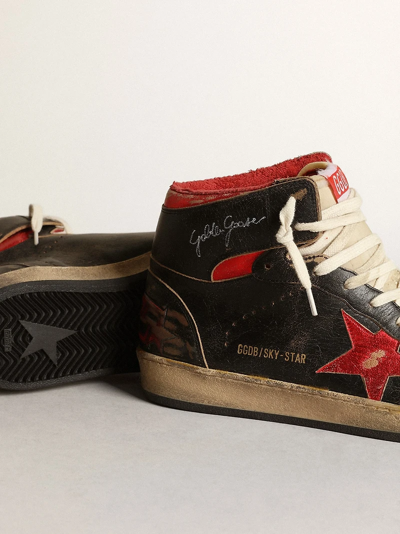 Men's Sky-Star glossy black leather with red star