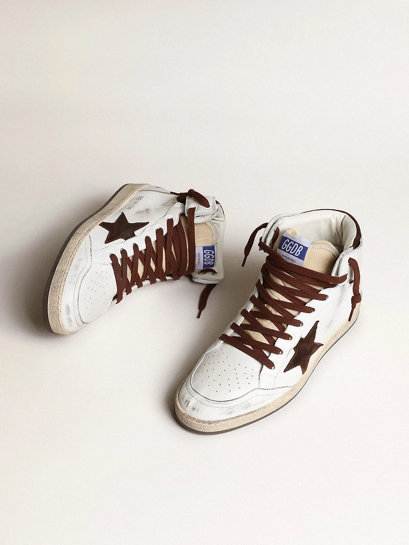 Men’s Sky-Star white nappa leather with a chocolate suede star