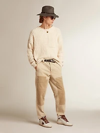Men’s Sky-Star white nappa leather with a chocolate suede star