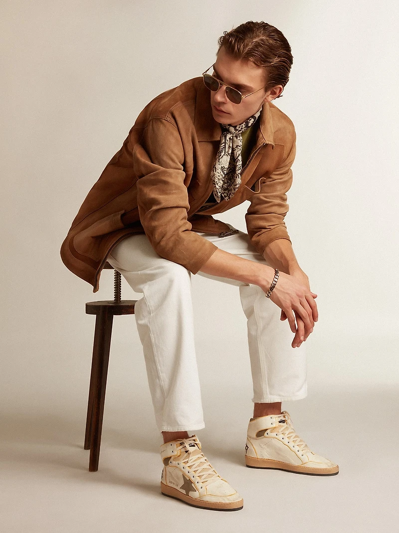 Men’s Sky-Star white nappa leather with dove-gray suede star