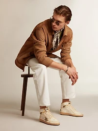 Men’s Sky-Star white nappa leather with dove-gray suede star
