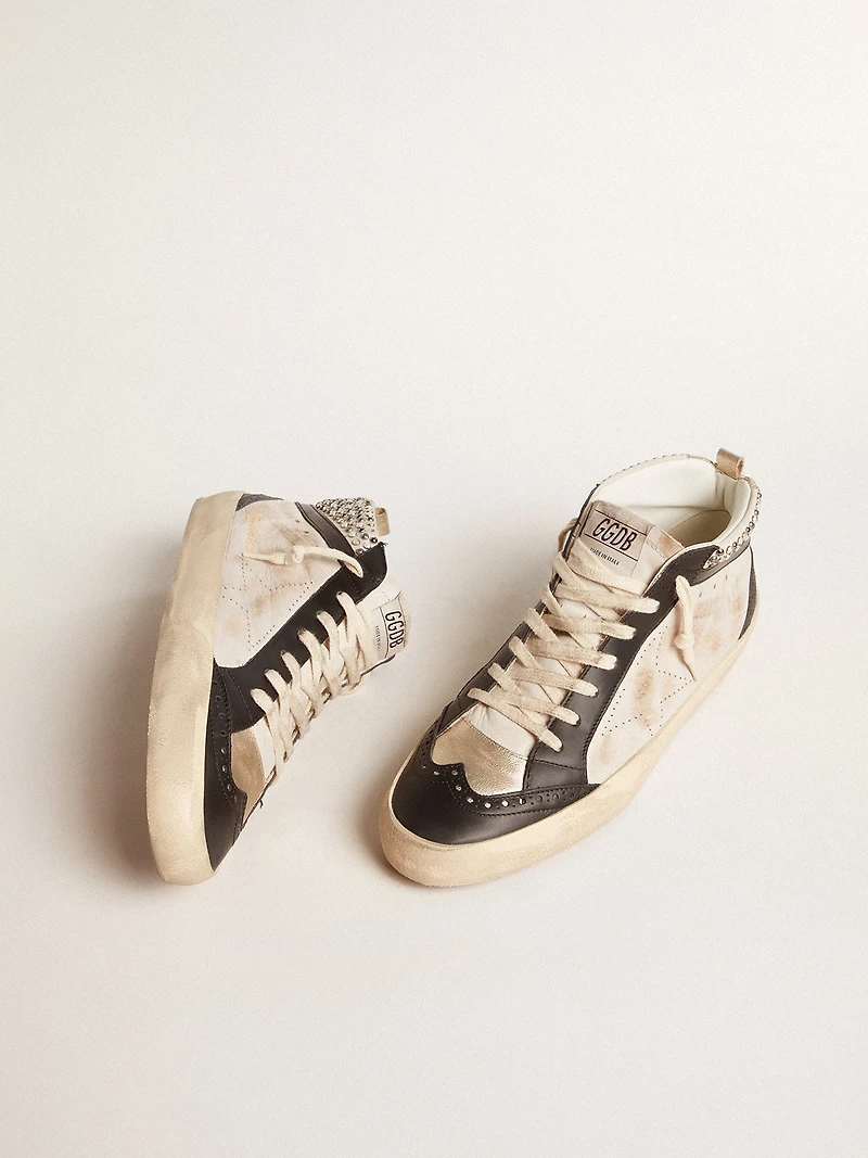 Men’s Mid star LTD black and white leather with pearls perforated