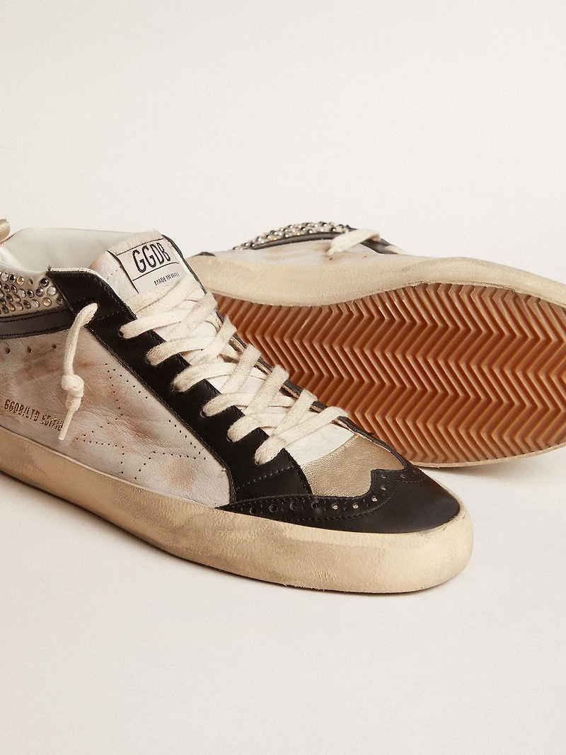 Men’s Mid star LTD black and white leather with pearls perforated