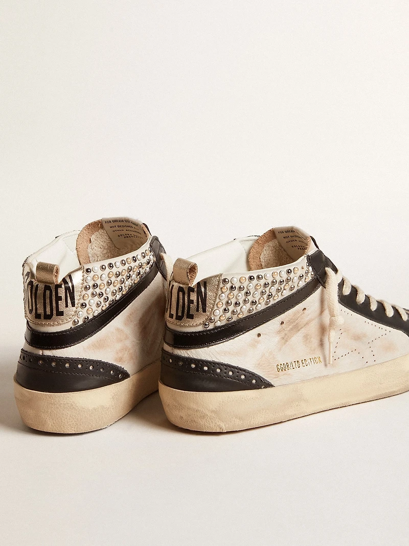 Men’s Mid star LTD black and white leather with pearls perforated
