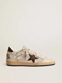 Men's Ball Star LTD in ecru leather and white mesh with brown star