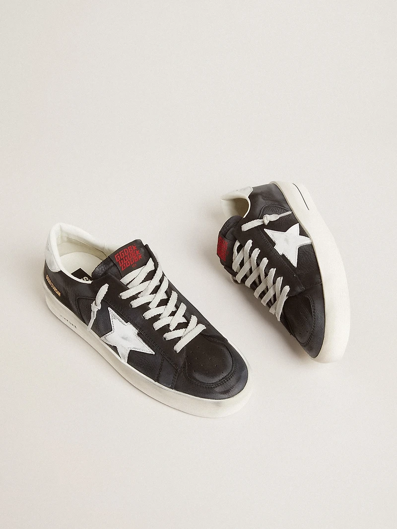Stardan in black nubuck and mesh with gray leather star and heel tab