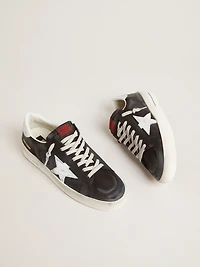 Stardan in black nubuck and mesh with gray leather star and heel tab