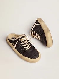 Men's Space-Star Sabot shoes in quilted black nylon with shearling lining