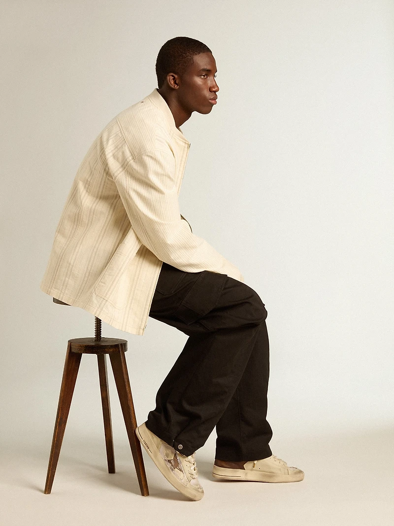 Stardan in nubuck and mesh with brown lizard-print leather star