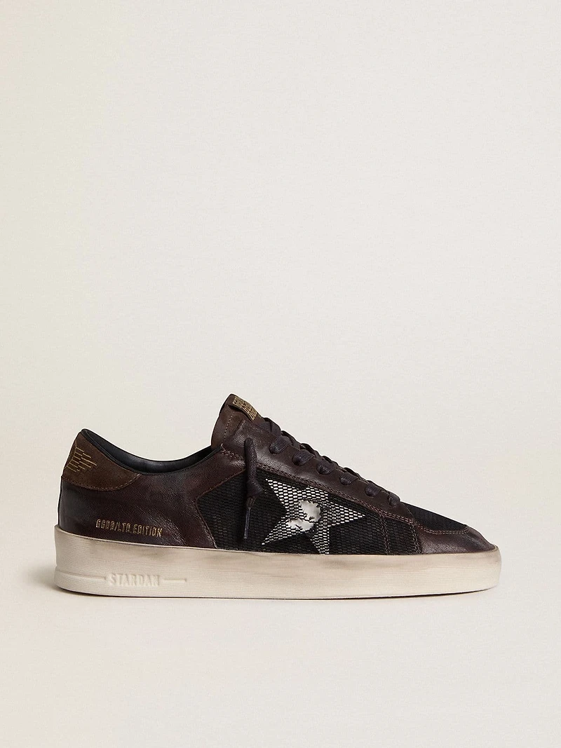 Men's Stardan brown suede and black mesh with white leather star nappa inserts