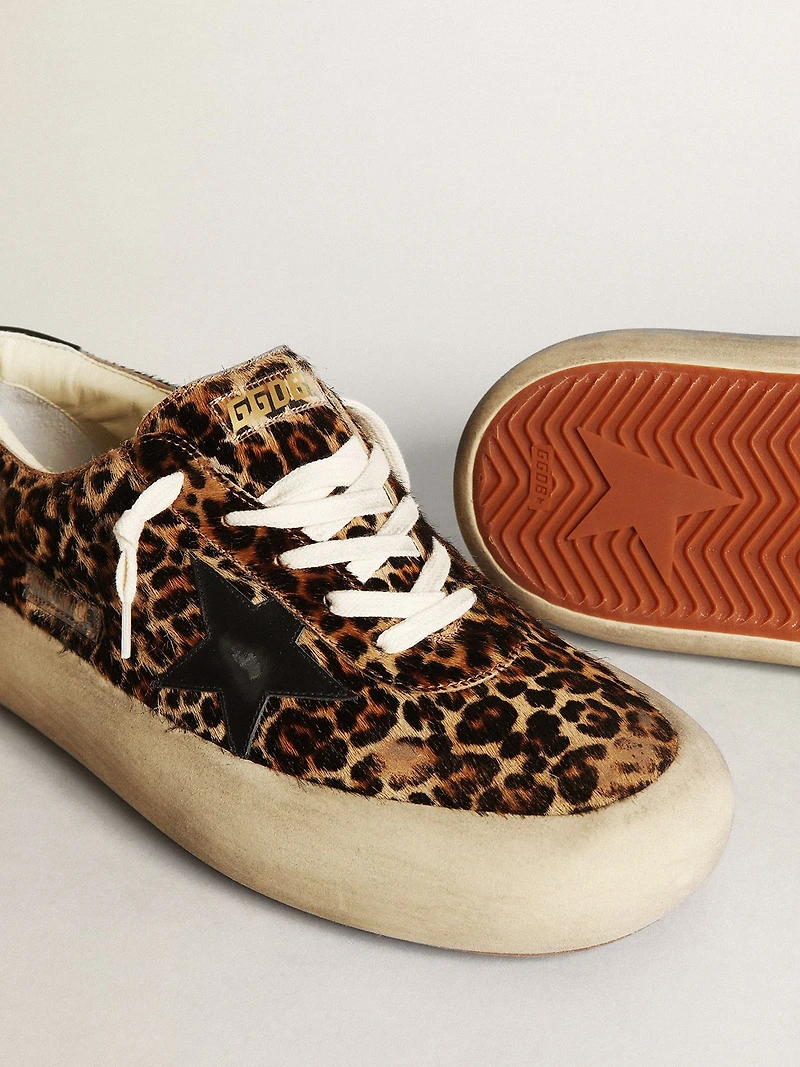 Men's Space-Star leopard print pony skin with black star and heel